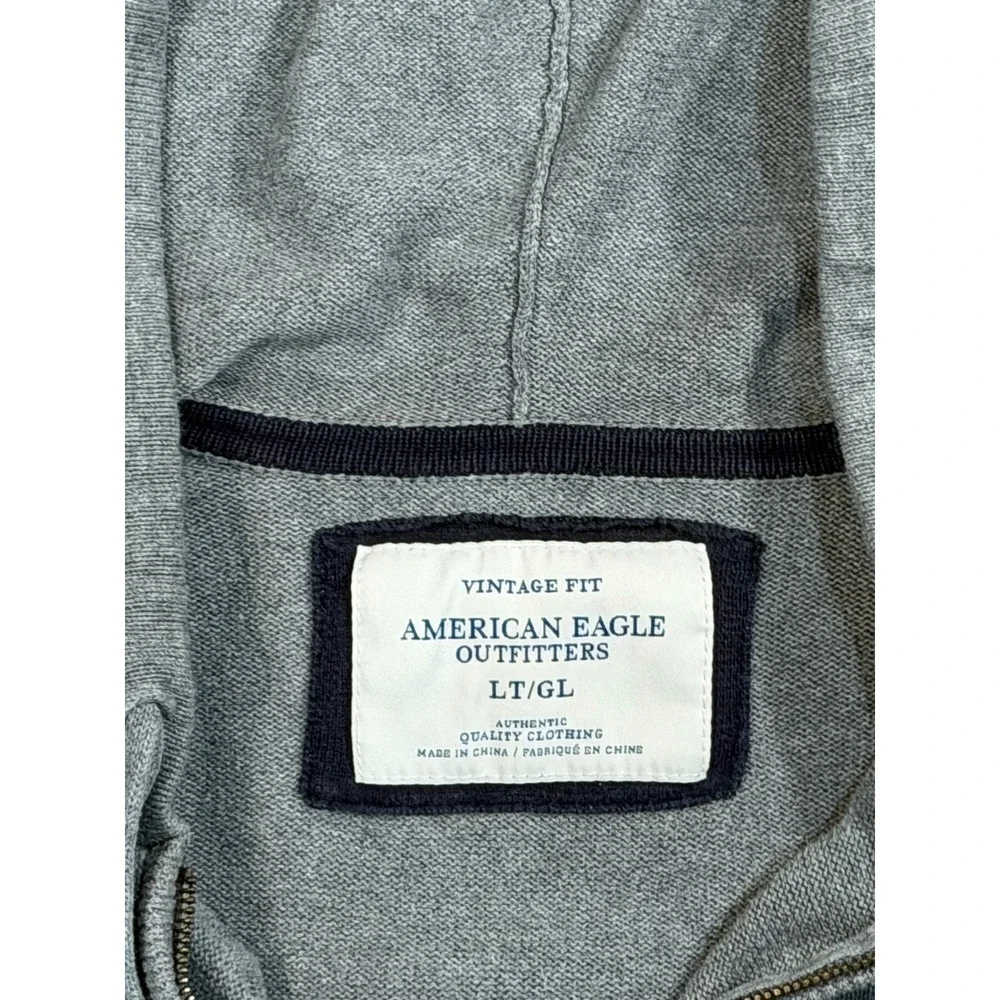 American Eagle Outfitters Mens Gray Full Zip Hooded Sweater Vintage Fit LT/GL‎